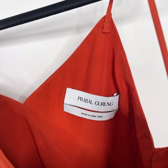 New Prabal Gurung Silk VNeck Asymmetrical Tank Top with Tie Ups Rust Orange 4 - Picture 9 of 12